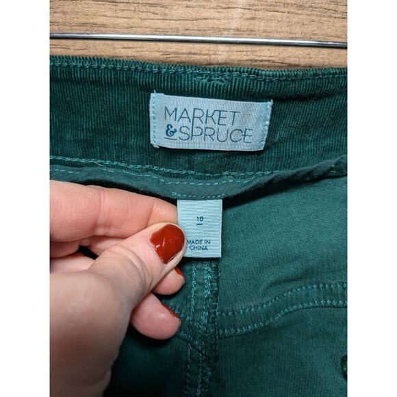 Market & Spruce Women's Size 10 Green Corduroy Straight Short Skirt Pockets - Picture 3 of 7